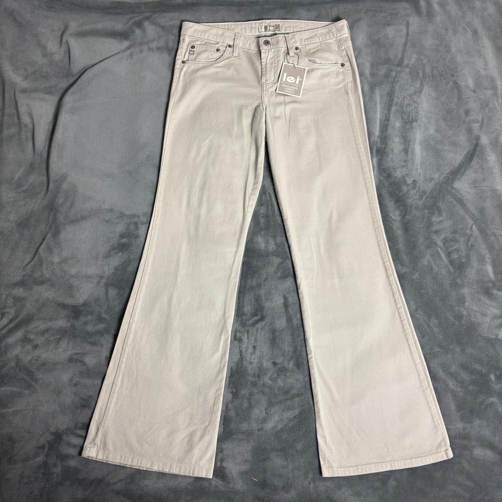Vintage Y2K NWT LEI Exclusive Lowboy Jeans Womens 8 Beige Flare Low Rise McBling